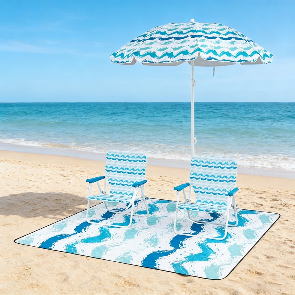 Beach Umbrella With Foldable Chairs And Picnic Blanket Set_voghion.com